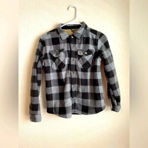 Eddie Bauer boys grey and black checkered button down teddy jacket size 10/12